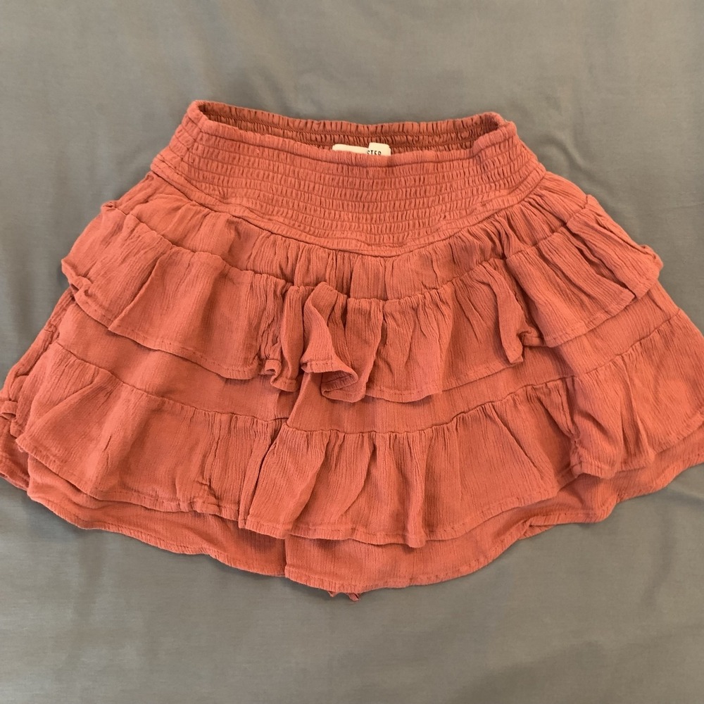 Hollister Skirt Womens Small Orange Ultra High Rise Ruffle Mini Skater Boho